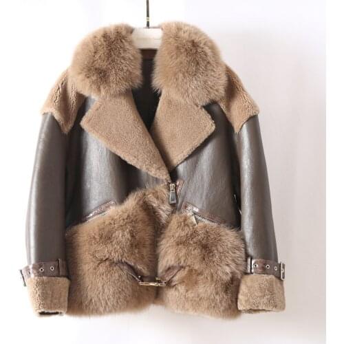MENINA BONITA 2021 Real Natural Fox Fur Coat Winter Jacket Women Double-faced Merino Sheep Fur Genuine Leather Warm Streetwear