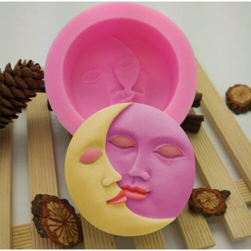 Sun and Moon Face Silicone Molds for Crafts Fondant for Handmade Soap or Chocolate Polymer Clay Wax Crayon