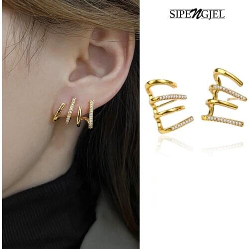 SIPENGJEL Fashion Geometric Multi-layered Ear Cuff Earrings For Women Vintage Stud Earrings Jewelry 2021