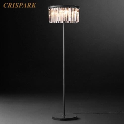 Vintage Crystal Standing Lamp 1 Tier Round Cristal Prism Floor Lamp Art Deco Indoor Light Fixture for Living Room Bedroom TV