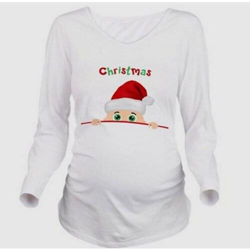 Santa Claus Print Maternity Pregnancy T Shirt Women 2017 Fashion Cotton Long sleeve Winter Maternity Clothes for pregnant women