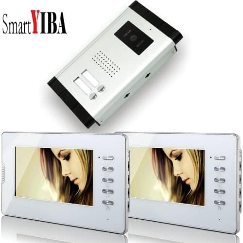 SmartYIBA 2 Apartment/Family Video Door Phone Intercom System 1 Doorbell Camera with 2 button 2 Monitor Waterproof