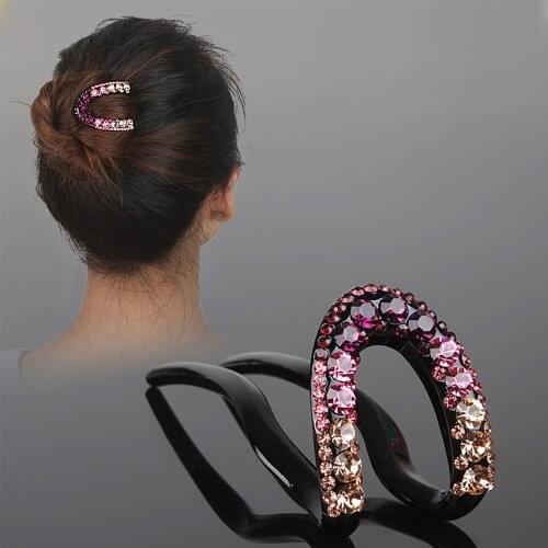 Fashion Rhinestone Hair Stick Headwear Simple Elegant Fixed Hair Styling U-Shape Hairpin Women Hair Accessories