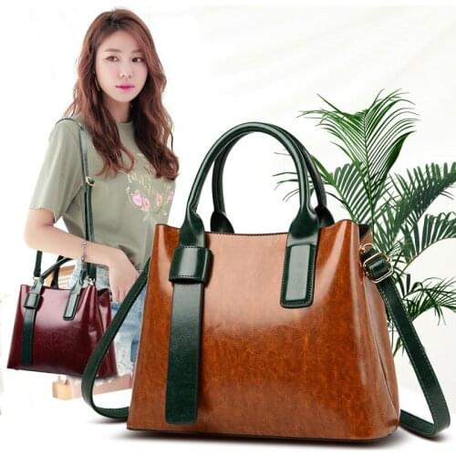 Elegant Lady Handbag 2021 Counter Genuine Retro Oil Leather Large Capacity Lady Shoulder Bag Office Daily Cross Body Bag Female