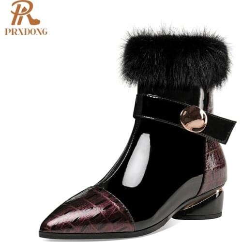 Brand Women Boots New 2021 Autumn Winter Warm Shoes Woman Ankle Boots Genuine Leather Real Fur Med Heel Dress Party Riding Boots