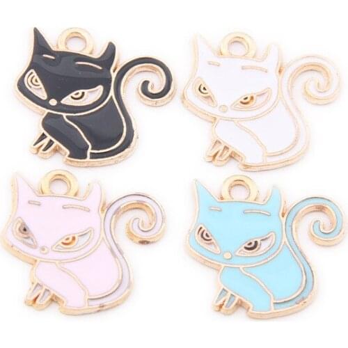 10pcs /lot Zinc Alloy Mini Enamel Charms Cat Charms For DIY Fashion Jewelry Earrings Making Accessories
