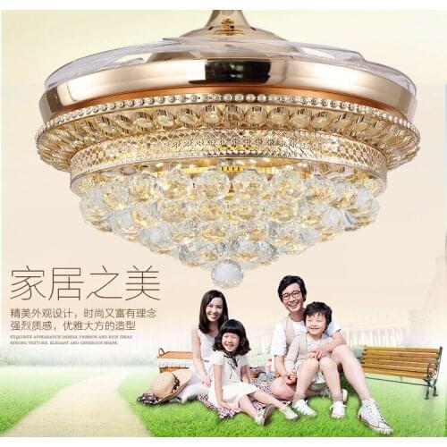 2019 K9 K9 Crystal 42 Fan lamp Traditional Classic Electroplated Feature for k9 Crystal Designer Room Bedroom 110v 220v