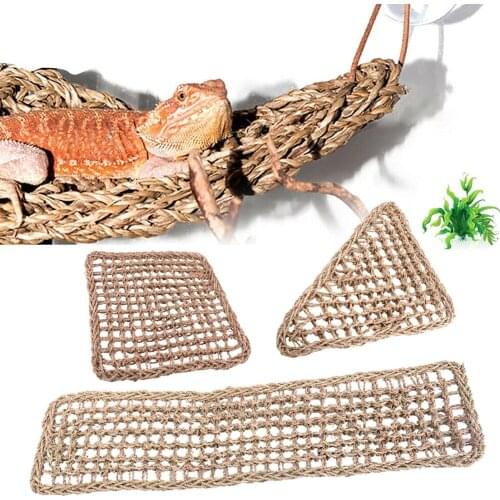 3Pcs Reptile Lizard Lounger Bearded Dragon Seaweed Hammock Swing Hanging Net For Anole Gecko Iguana Hermit Crab Light Brown