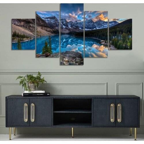 5 Pieces Canvas Painting Moraine Lake and Mountain Range Rocky Mountains HD Print Wall Art for Living Room Decor-Unframed