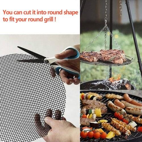 Non-Stick BBQ Grill Mesh Grilling Net Grid Mat with 2 Tongs 1 Oil Brush for Gas Charcoal Electric Oven Smoker bbq accessories