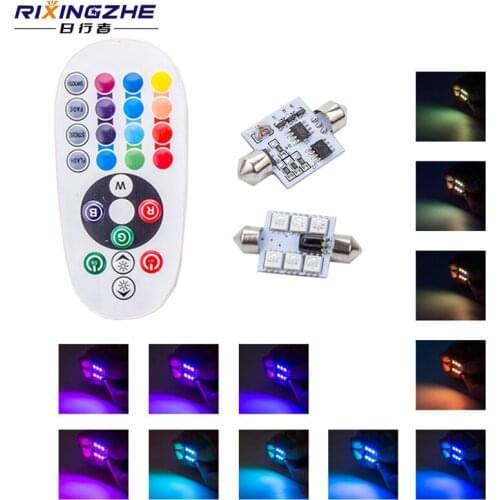 2pcs C5W RGB 31/36/39/41MM error free Interior reading Light Clearance Bulbs Auto plate Lamp white Car remote RGB control Canbus