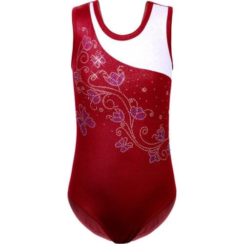 BAOHULU 2021 Toddler Sleeveless Gymnastics Leotard for Girls Teens Rhinestone Shiny Jumpsuit for 3-12 Years