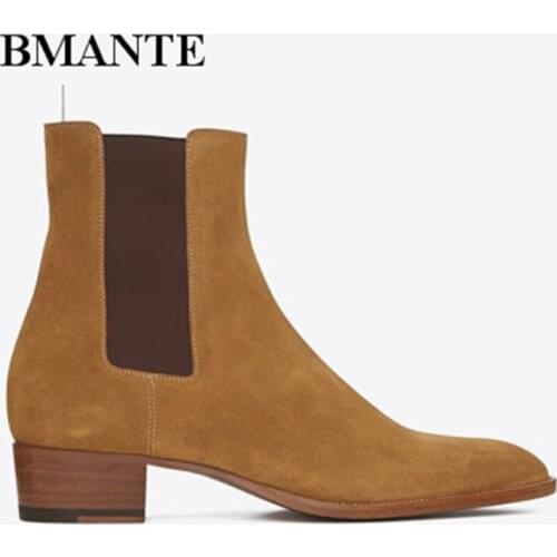Bmante Men Chelsea Boots Genuine Leather Suede Handmade Trainers Ankle Boots High Top Shoes for Men Streetwear Sneakers Brand