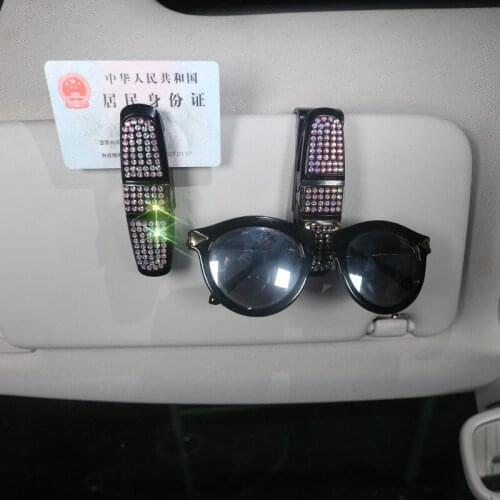 Diamond Car Sun Visor Glasses Clips Rhinestone Car Sunglasses Holder Case Card Ticket Holding Clamp Crystal Portable Clip Women