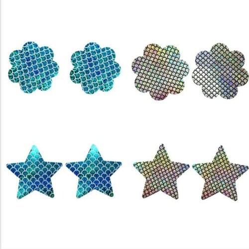 GEOCOCCYX 50pairs (100 Pcs) /lot Breast Petals flower Shape Nipple Covers Mermaid small fish scale disposable Nipple Covers