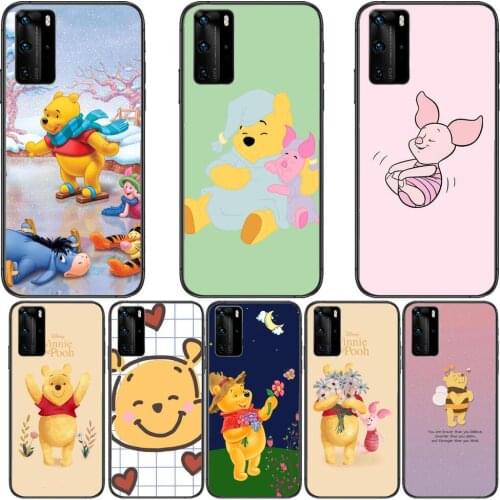 Winnie Bear Flower Phone Case For Huawei P40 p30 P20 10 9 8 Lite E Pro Plus Black Etui Coque Painting Hoesjes comic fas