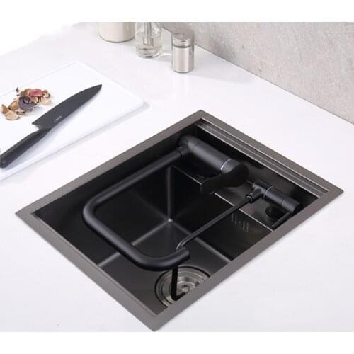 Black Nanometer 304 Stainless Steel Handmade kitchen Bar Counter Sink Cover hidden Single Kitchen Small Size Kitchen Sink
