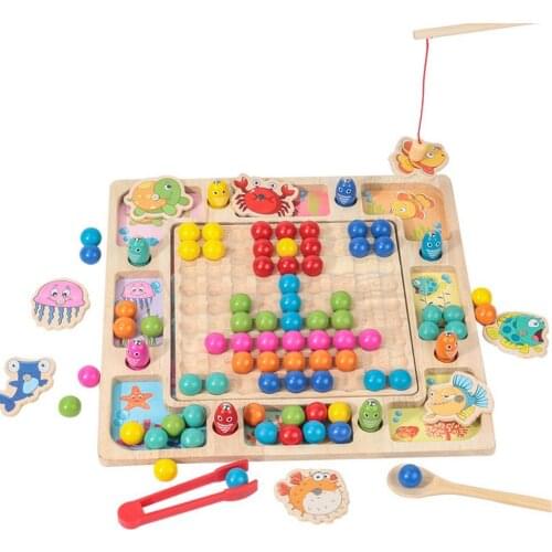 Hot Sale Wooden Board Bead Game Toy Early Educational Fishing Toys Family Gathering Best Interactive Board Game Gift For Kids