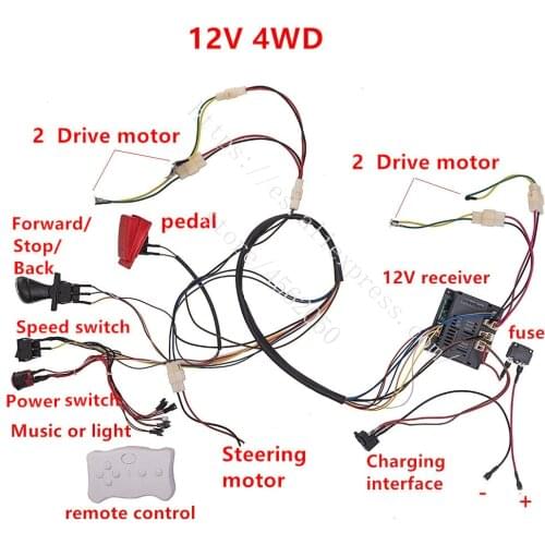 Children Electric Car DIY Modified Wires And Switch Kit, With 2.4G Bluetooth Rc And 12V Controller For Baby Electric Car