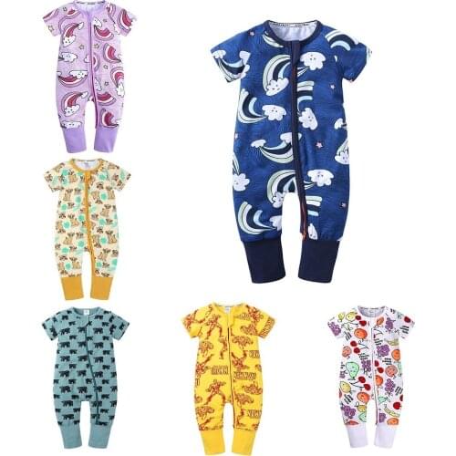 Baby Boys Summer Romper One Piece Newborn Clothing Zipper Cartoon Bodysuit Cotton Fashion Girls Outfit Short Sleeve Clothes