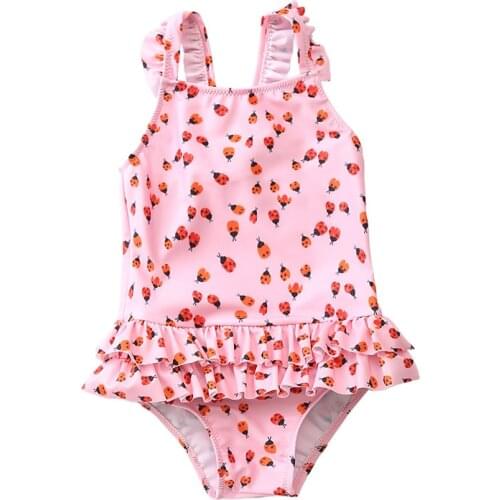 Childrens swimsuit girls ladybug rose red pink one-piece swimsuit surf suit sunscreen suit XYY-176