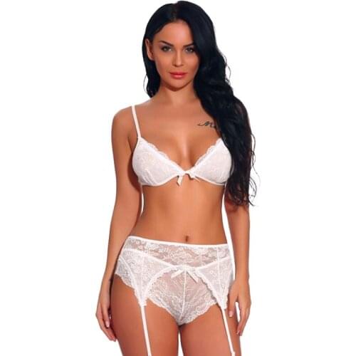EIONAR New Fashion Womens Bra Panties Set Push Up Sexy Lingerie Wholesa Perspective Hollowing Lace Underwear Garters Thong Suit