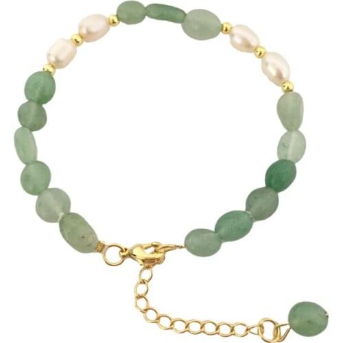 Natural Irregular Pearl Bracelet Fashion Green Aventurine Bangle Wrist Chain Friendship Bracelet for Woman Lady Mothers Day Gift