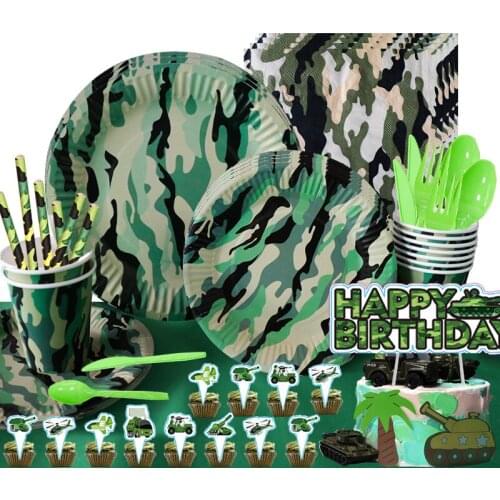 Camouflage Happy Birthday Holiday Party Disposable Tableware Supplies Baby Show Paper Plate Cup Paper Towel BAG