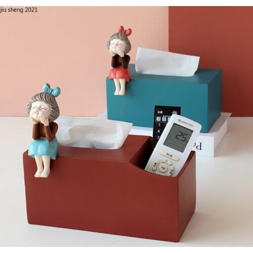 European Style Girl Tissue Box Cute Figure Figurines Crafts Household Multifunctional Remote Control Key Storage Drawer High-end