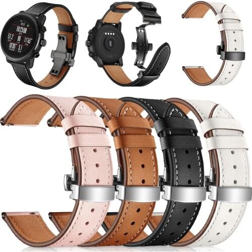 Butterfly buckle Leather Band for Xiaomi Huami Amazfit GTS / GTR 47mm 42mm Watch Strap for Amazfit Bip/ Stratos 3 Bracelet bands
