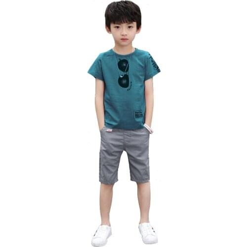 Boys' Suits Summer Clothes New Childrens Short Sleeves T Shirt +short Pant Two-piece Suits Big Kids Clothes Sets 4- 12 Ages