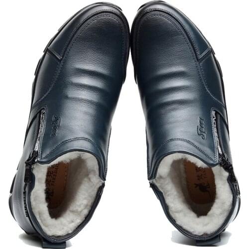 Mens Fur Leisure High-Top Shoes Plus Velvet Warm Mens Shoes Brand New Mens Winter Sneaker Leather Boots Wool and Cotton