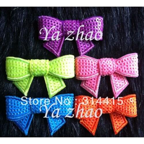 2" Embroideried sequin neon bows, hair accessory, 80pcs/lot, mixed 5 colors in stock, free shipping