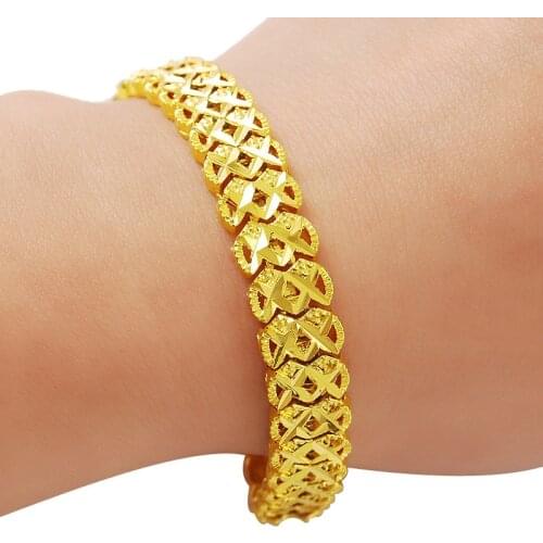 New 24K Gold Bracelet 10 MM Wave Gold Plated Jewelry Gifts for Men & Women