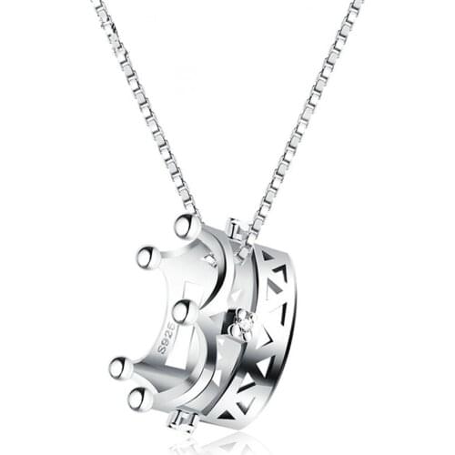 OneQuarter Crown Zircon Pendant Neckace For Women 925 Sterling Silver Chain Long Necklace Girls Princess Lock Necklaces Jewelry