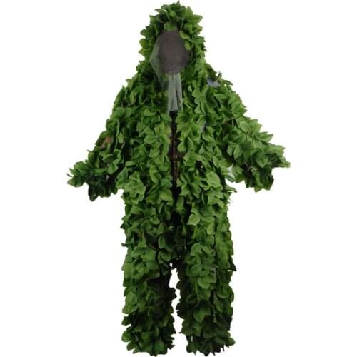 Leave Military Camouflage Ghillie Suits Breathable Mesh+Green Leaves Sniper Clothes for Forest Hunting Sniper Ghillie Suits