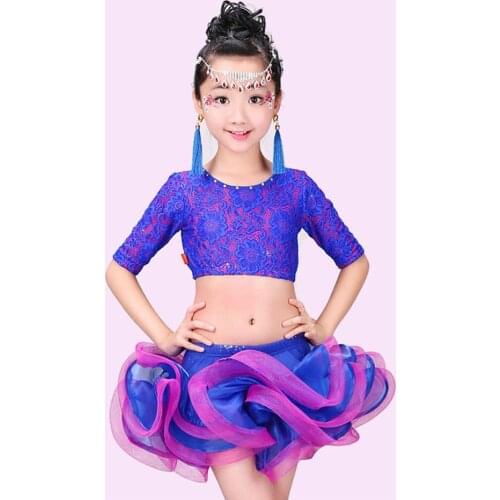 Latin Dance Dress Girl Half Sleeve Tops Short Skirt for Ballroom Samba Tango Chacha Dancing Performamnce CL04