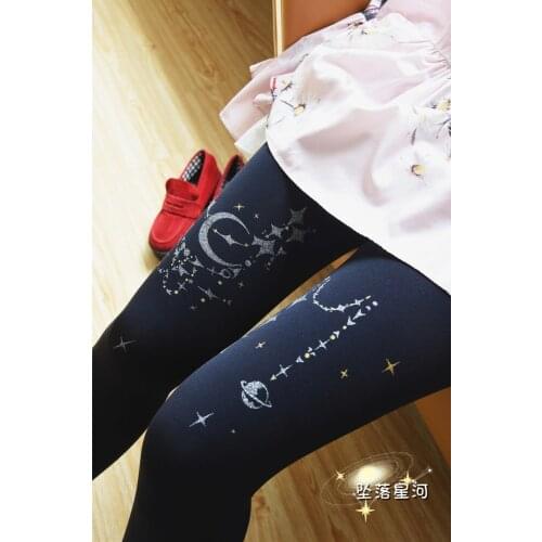 Princess women girl Lolita stockings pants tights Gothic Black white printing Falling star river Pantyhose Limited XWZ-L006