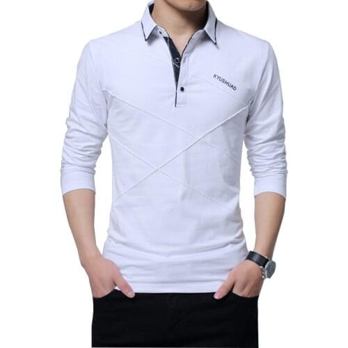 Drop shipping new autumn Man Long T Shirts Turn-down Collar Stripe Designer T-shirt Slim Fit Loose Male Casual Cotton Tee Shirt