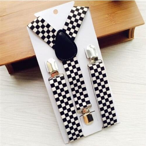 2.5 Cm Width Boys Girls Children Toddlers Perform Braces Black and White Checker Clip-on Adjustable Elastic Suspenders