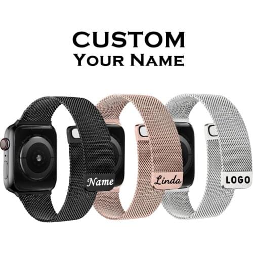 Personalized Customized Your Name Strap For Apple Watch Band 38 40 42 44mm Magnetic Loop Metal Bracelet iWatch Series 3 4 5 6 SE