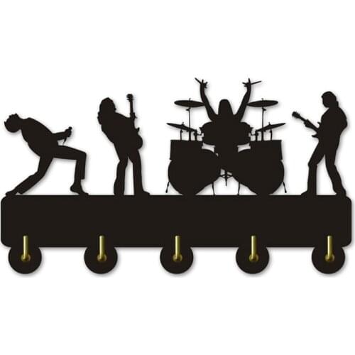 Music Band 5 Metal Hooks Wall Mounted Coat Rack Wooden Clothes Pegs Rustic