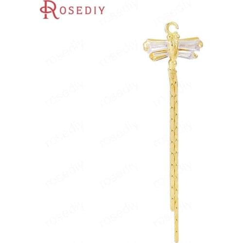 40533)2PCS 24K Gold Color Brass and Zircon Bow-knot Earrings Connect Charms Pendants Jewelry Making Supplies Diy Accessories