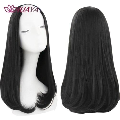HUAYA Synthetic Long Straight U-Shaped Half Wig for Women Natural Clip In Hair Extensions Fake Hair Invisible Seamless Hairpiece