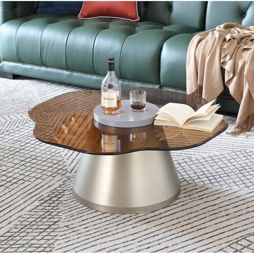 Nordic modern minimalist retro fashion luxury round petal rock plate glass coffee table living room combination