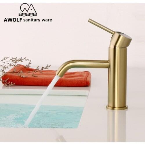 Bathroom Basin Faucet Brushed Gold Solid Brass Wash Mixer Water Tap Modren Sink Faucet Hot Cold Switch Single Hole ML8025