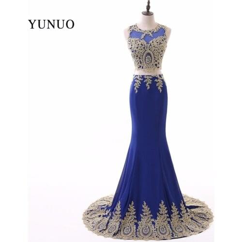 Sexy Chiffon 2 Piece Mermaid Scoop Neck Sleeveless Long Evening Dresses 2019 Appliques Beaded Floor Length Evening Dress YN80502