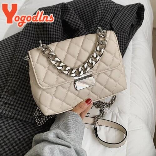 Yogodlns Luxury Lozenge Crossbody Bags Female PU Leather Shoulder Messenger Bag Chains New Flap Handbag and Purse bolsa feminina
