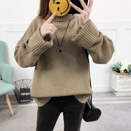 Sweater 2021 Turtleneck Solid Color Casual Loose Hot New Autumn Winter Long Sleeve Thick Sweaters Vestidos LXJ1048
