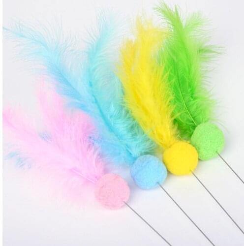 Usd 0.98/pc Free shipping pet cat kitten toys feather with ball mixed colors 30pcs/lot